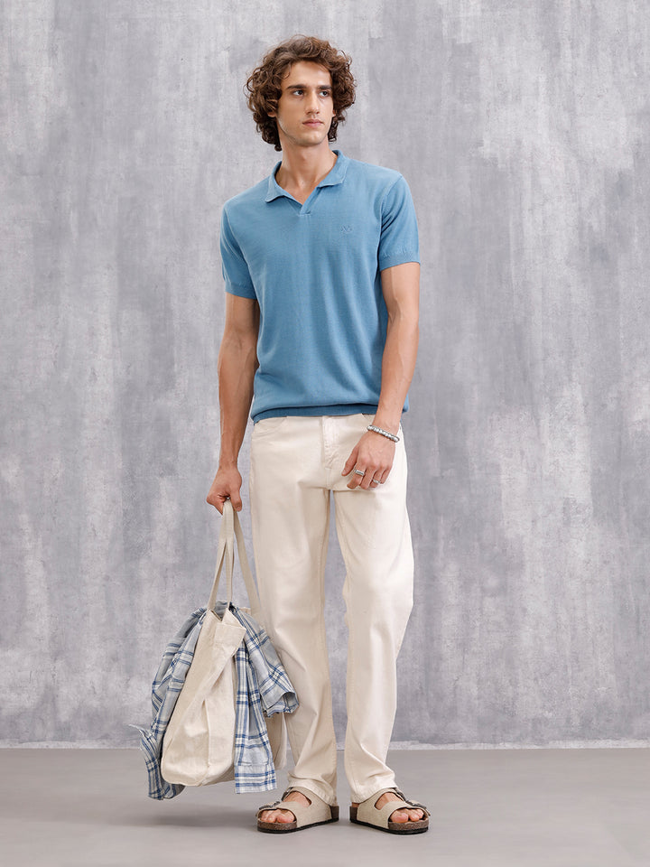 Premium Flat Knit Slim Fit Polo T-Shirt | Blue
