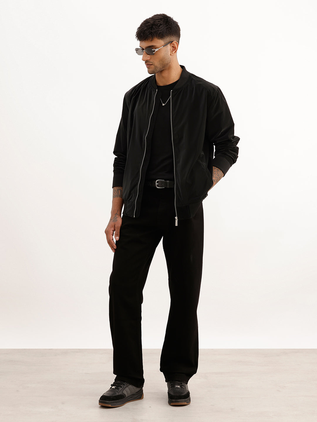 Solid Regular Fit Bomber Jacket | Black