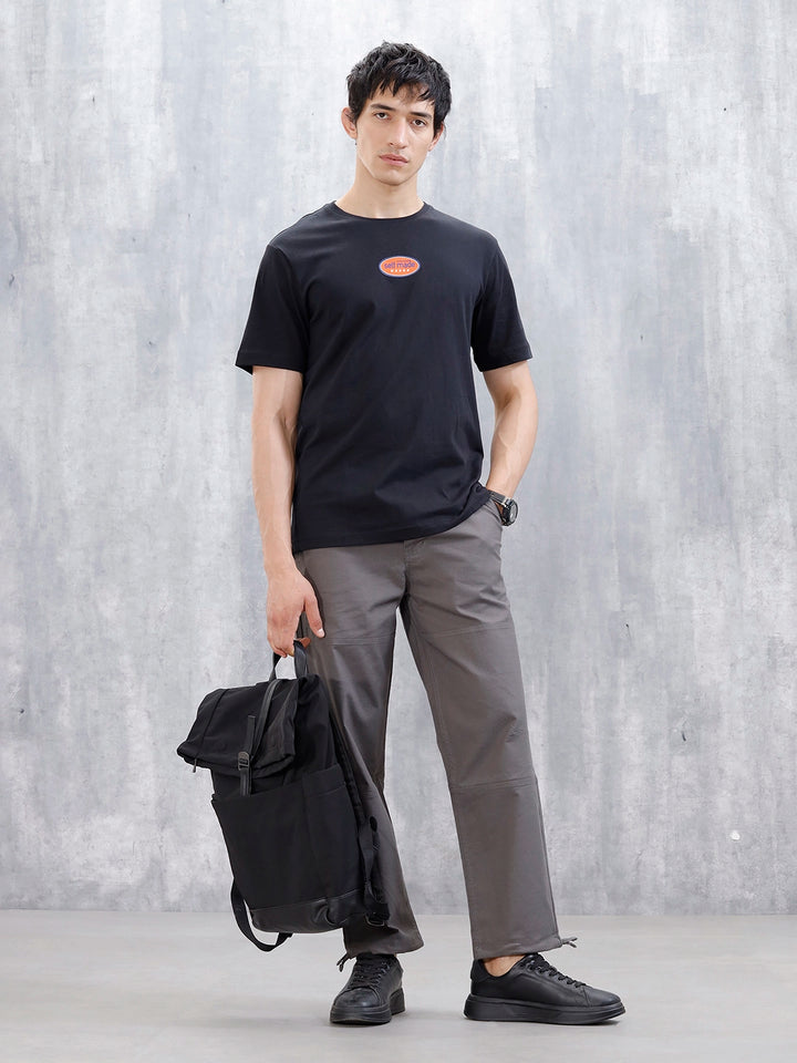 Wrogn Men's Badge Printed Graphic T-Shirt | Black