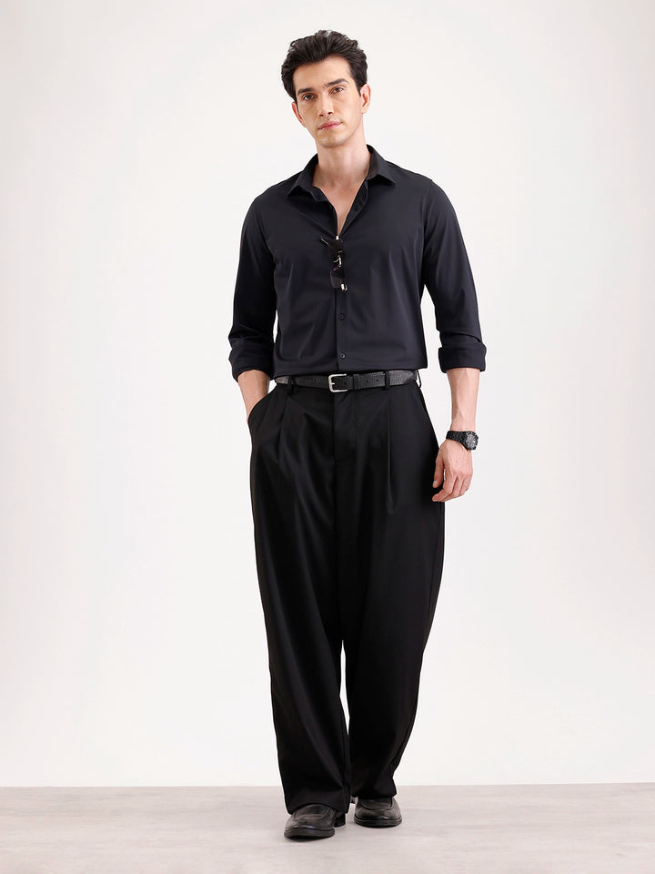 Solid Slim Fit Full Sleeve Shirt  | Black