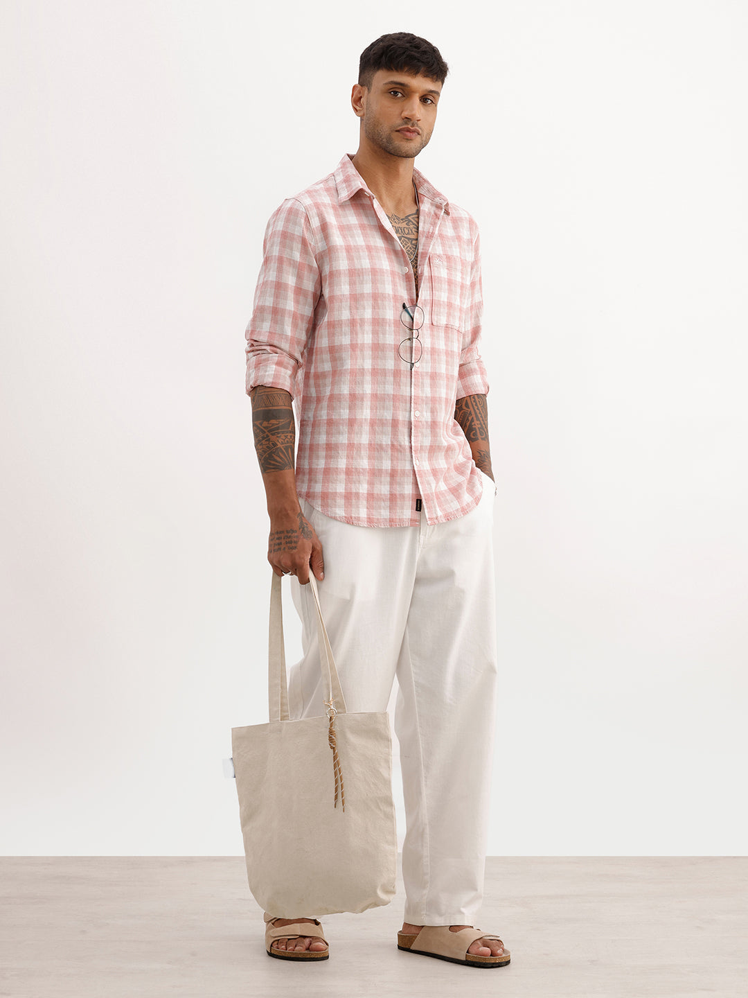 Slim Fit Checkered Full Sleeve Shirt | Pink