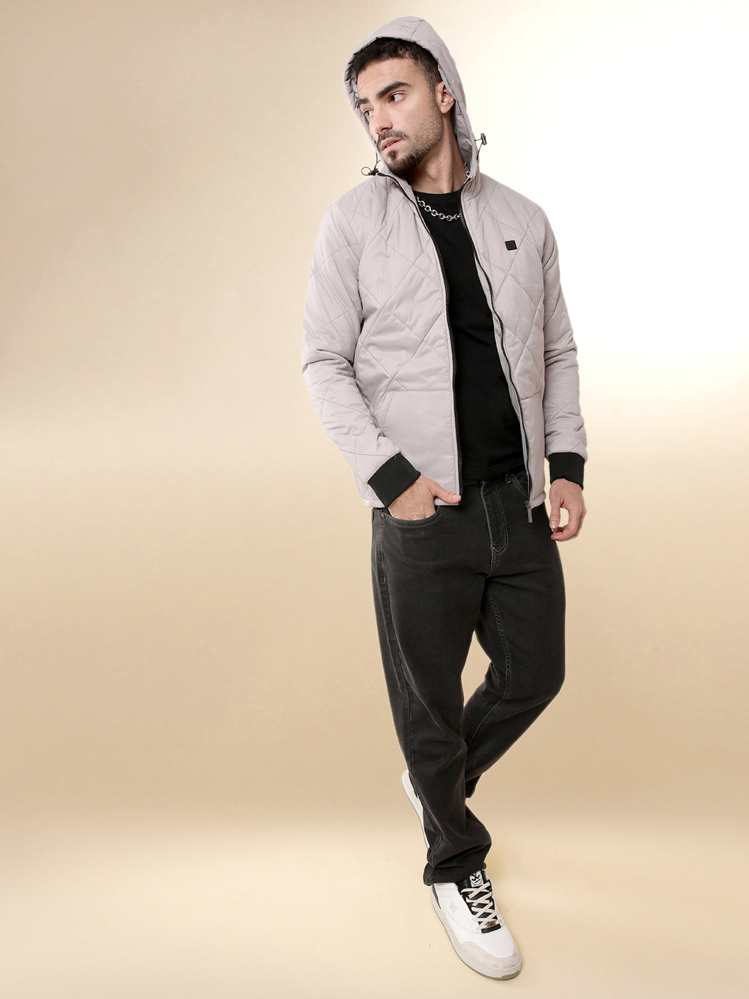 Grey Clouds Hooded Puffer Jacket