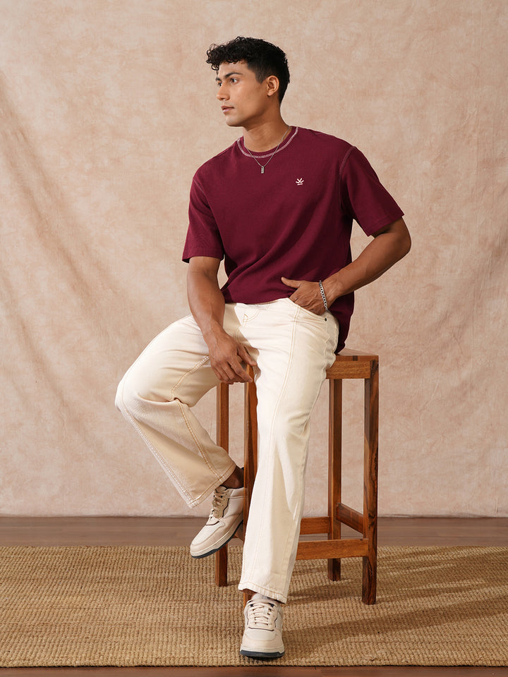 Cut & Sew Loose Fit Jeans | Beige