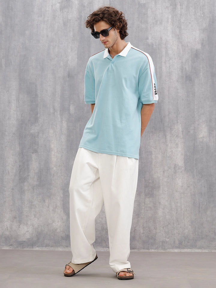 Oversize Solid Polo With Shoulder Tape Detail | Teal