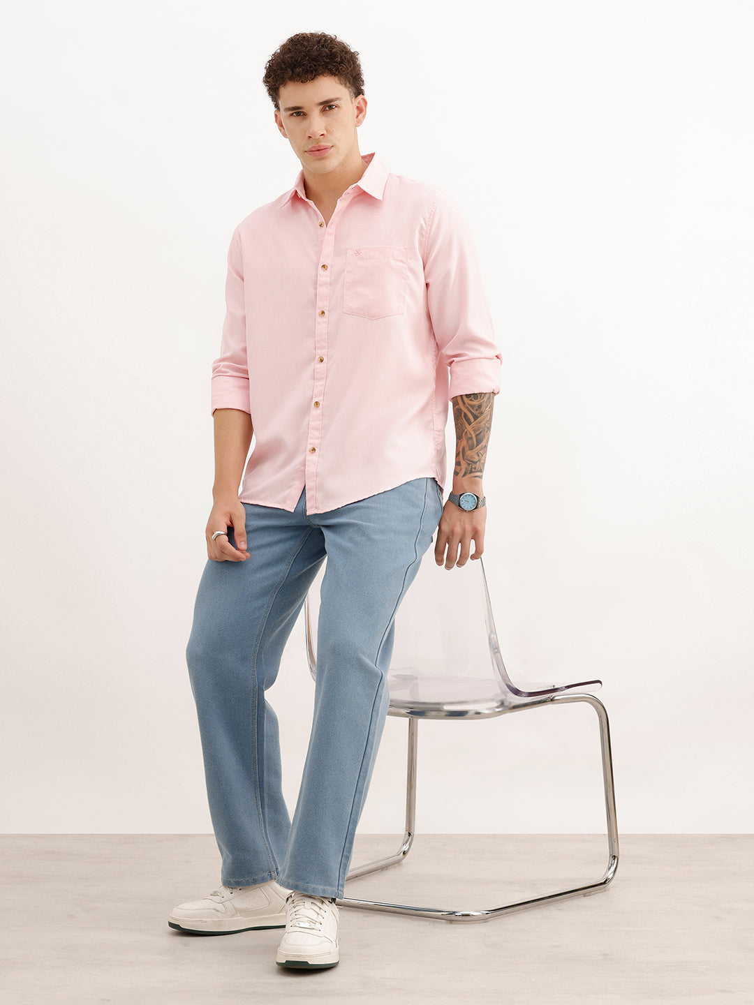 Solid Regular Fit Full Sleeve Shirt | Pink | WWSH9188F