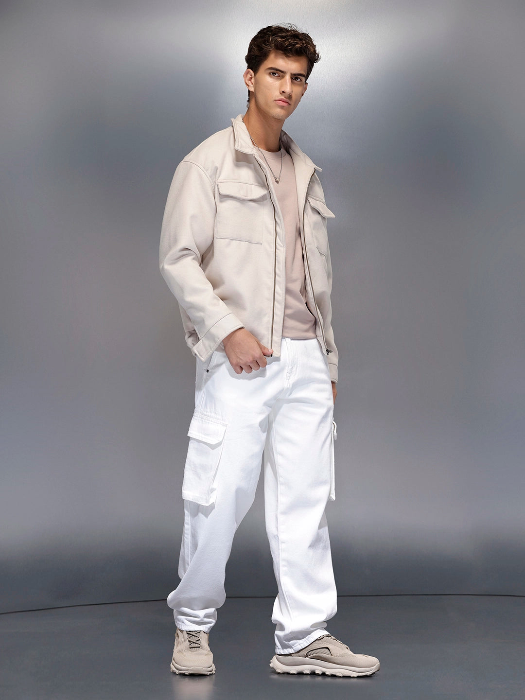 Men’s functional pocket loose fit cargo | White