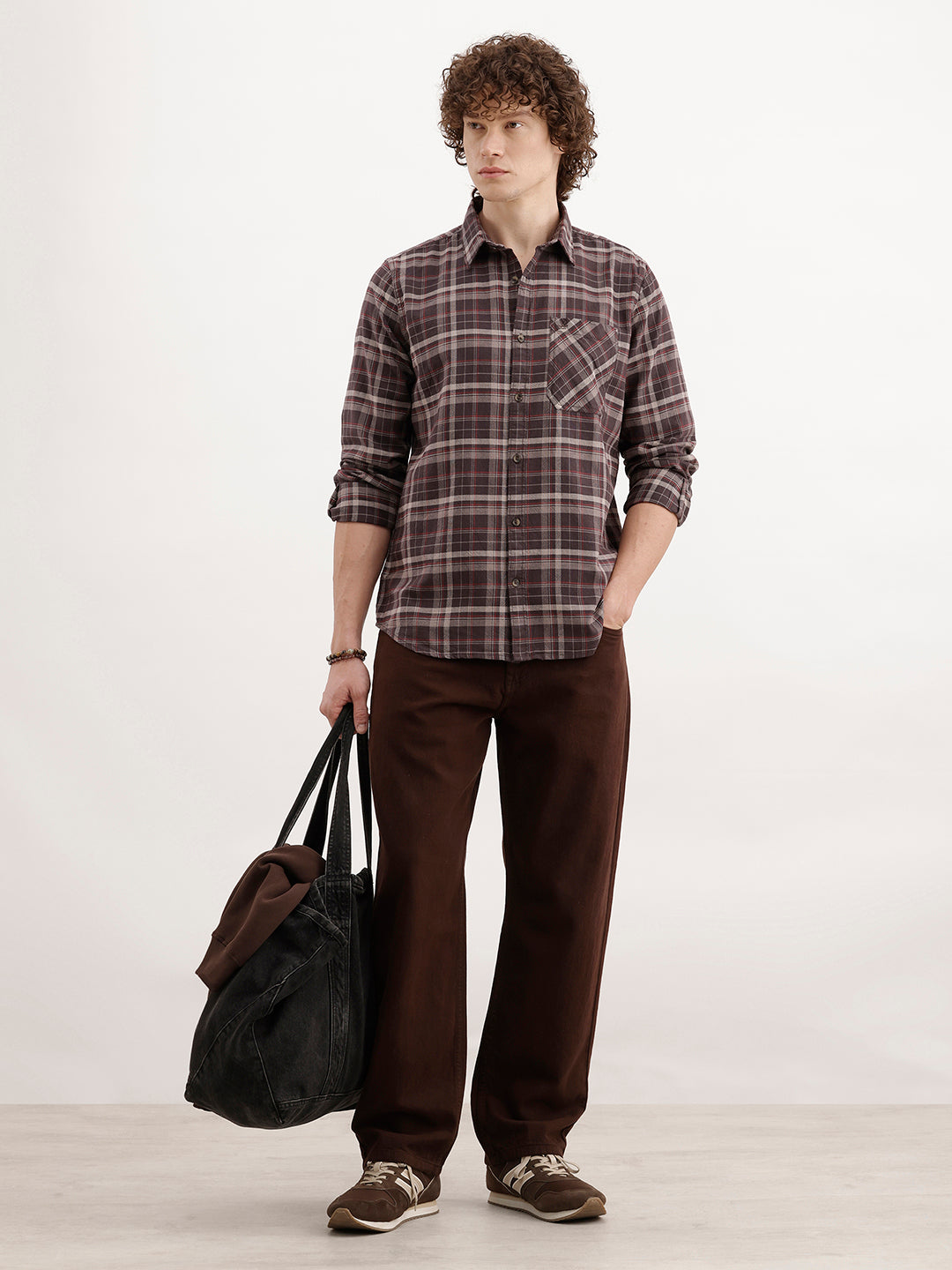 Regular Fit Checkered Shirt  | Brown