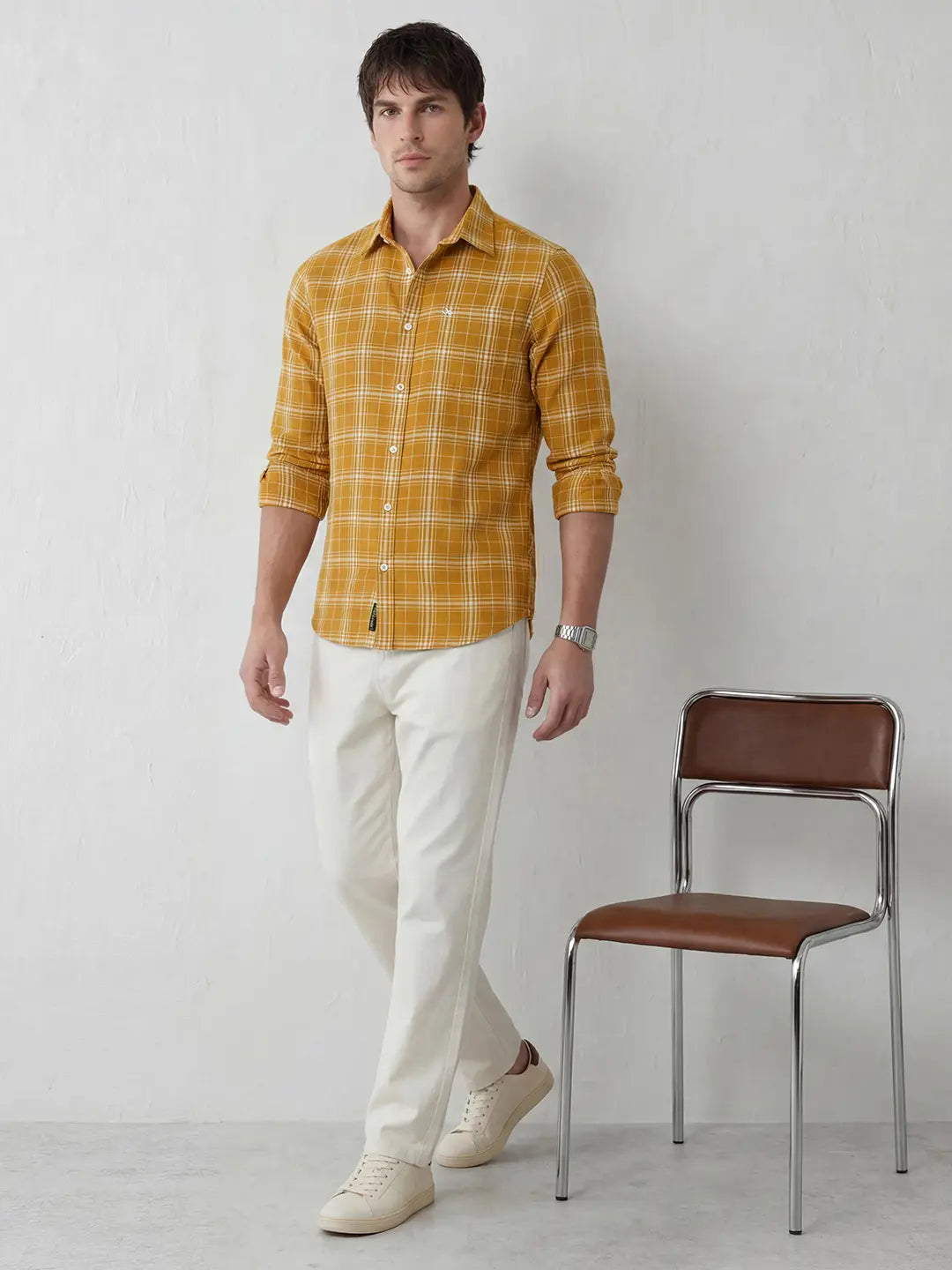 Regular Fit Checkered Shirt | Khaki