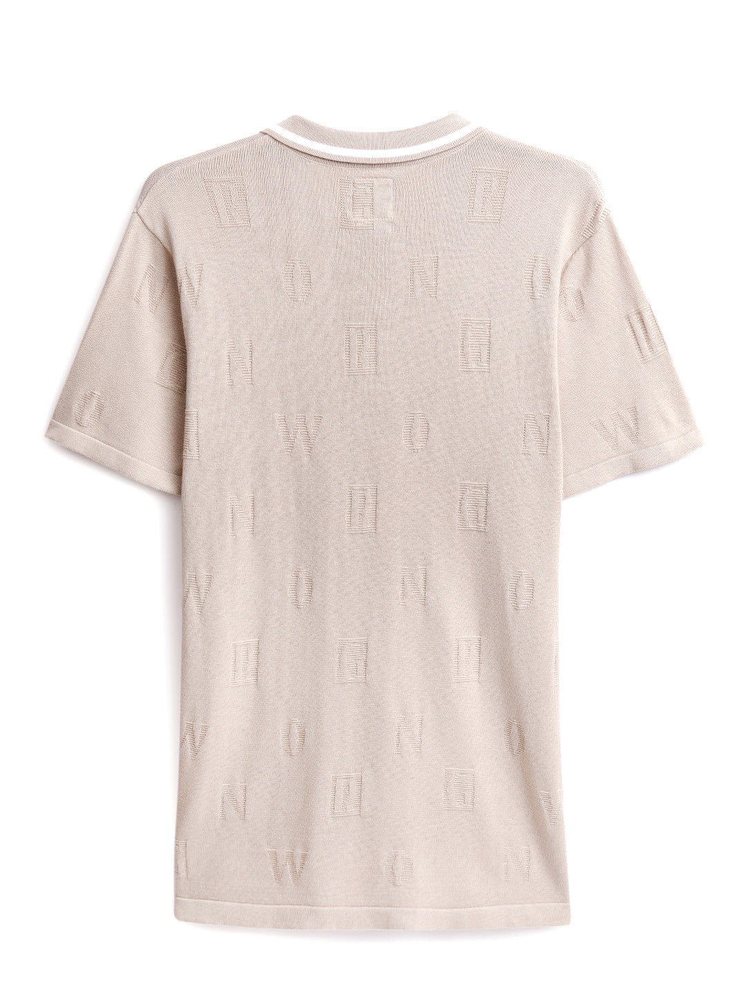 Beige Jacquard Knit Polo T-Shirt