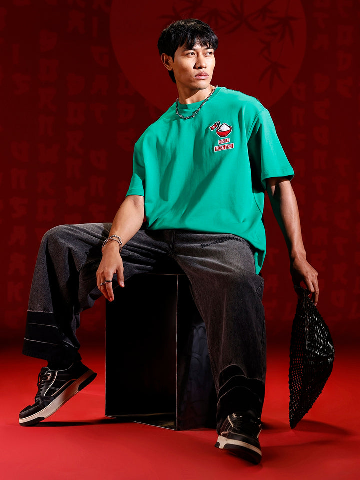 Oversized T-shirt with embroidered chest detail | Green