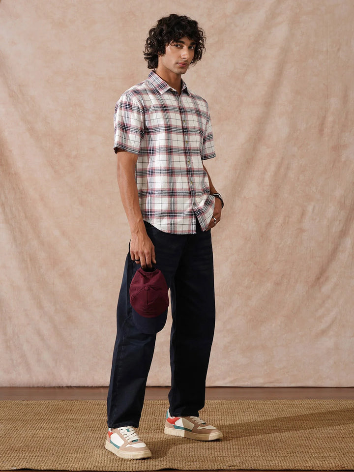 Textured Checks Comfort Fit Shirt | Pink