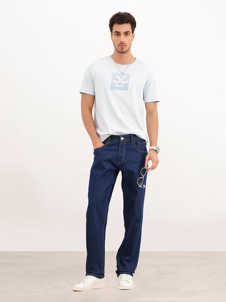 Solid Straight Fit Denim Jeans | Dark Blue