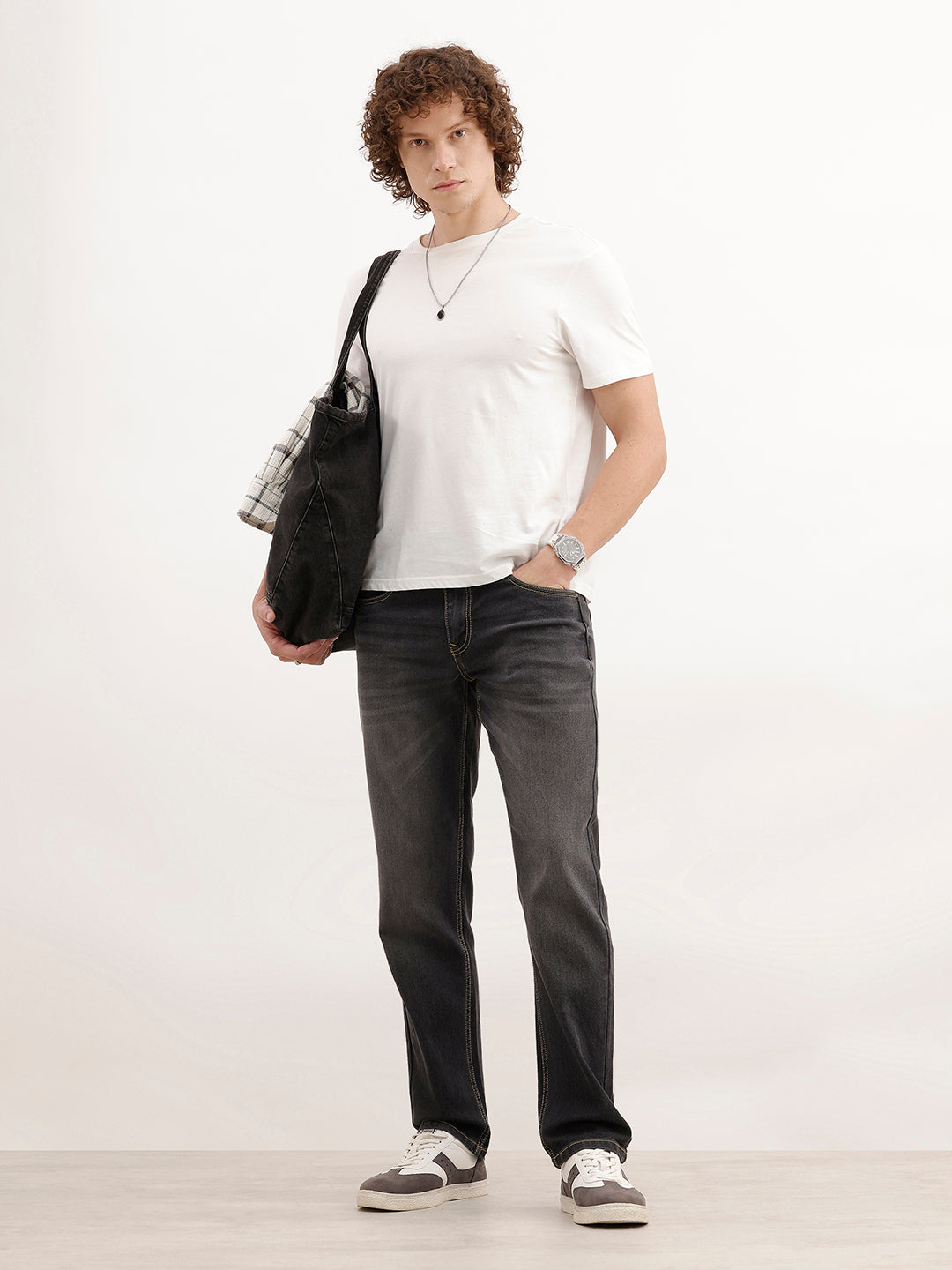 Straight Fit Faded Denim Jeans | Dark Grey