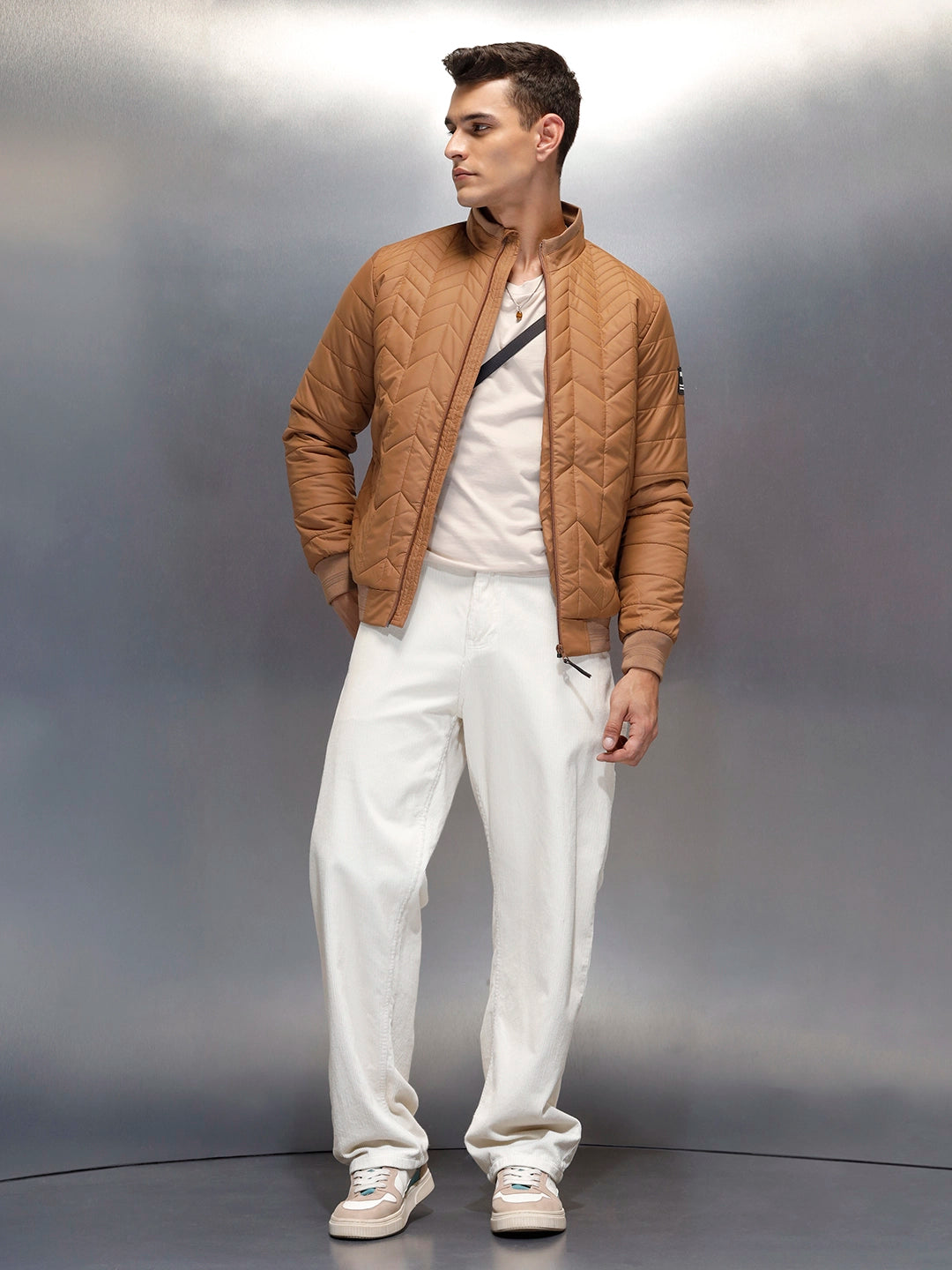 Men's Regular Fit Quilted puffer jacket  | Brown