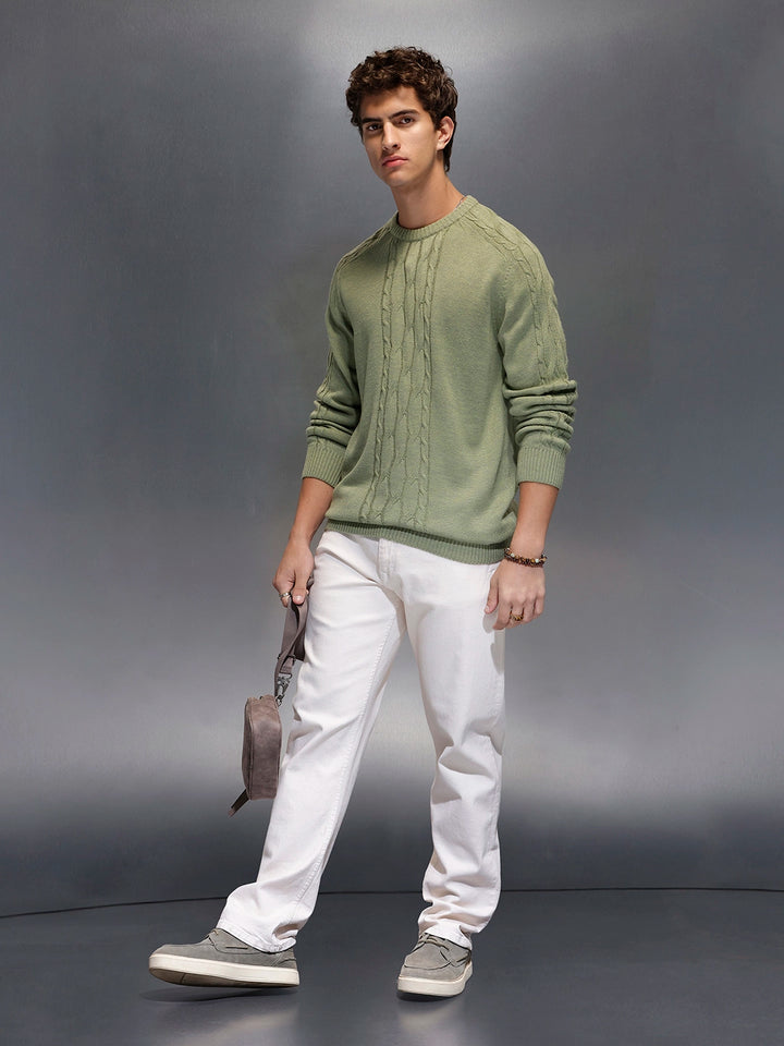Men's Slim Fit Cable Knit Sweater  |  Green