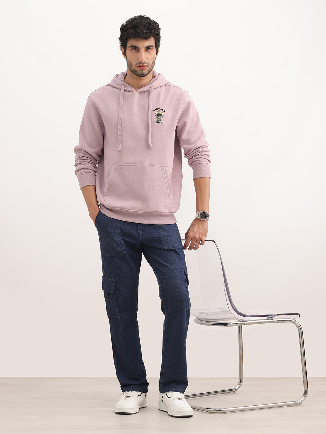 Comfort Fit Embroidered Patch Hooded Sweatshirt | Pink