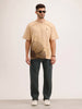 Oversized Cut & Sew Placement Printed T-Shirt | Beige