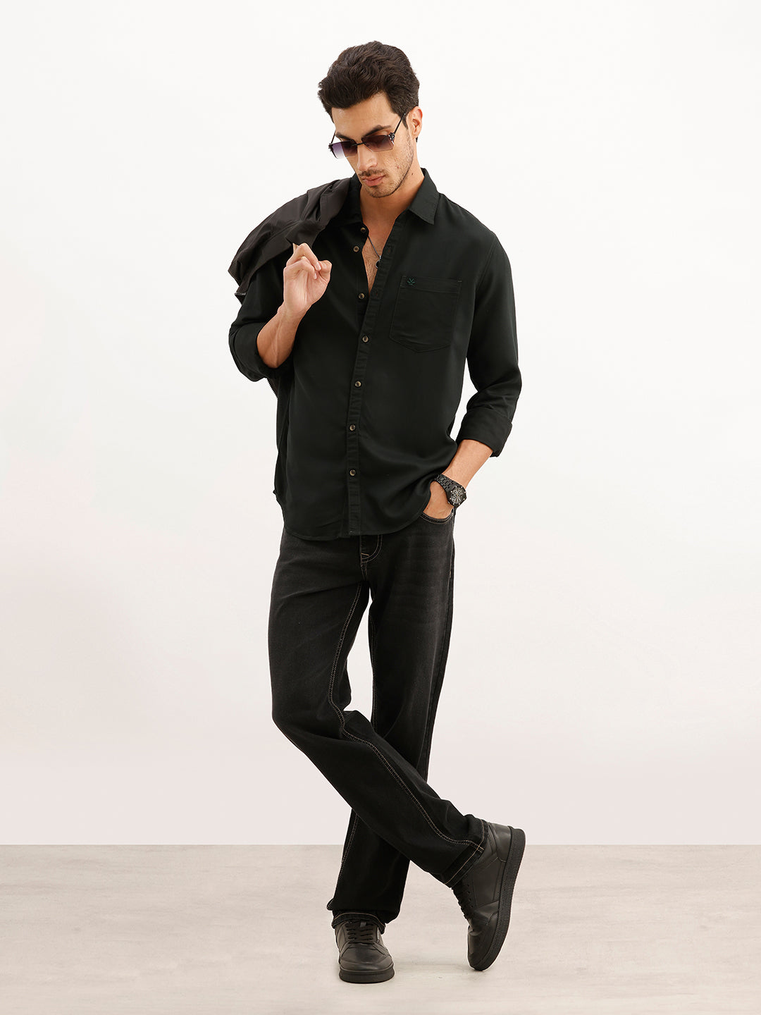 Solid Regular Fit Full Sleeve Shirt | Dark Green | WWSH9193F