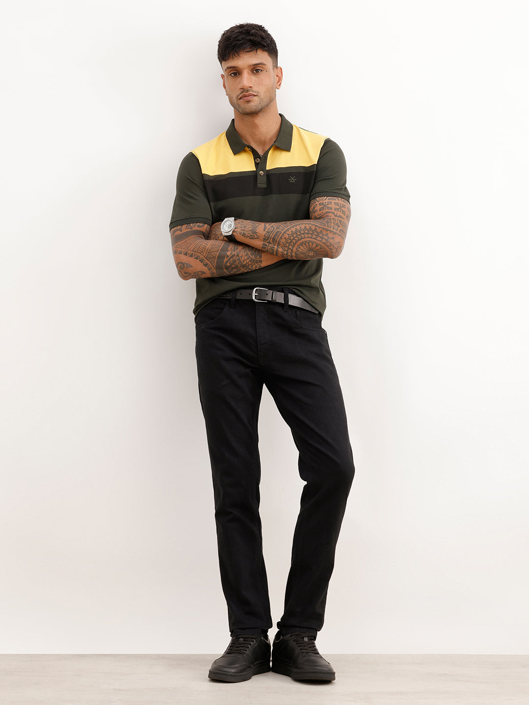 Regular Fit Cut & Sew Polo T-Shirt | Olive