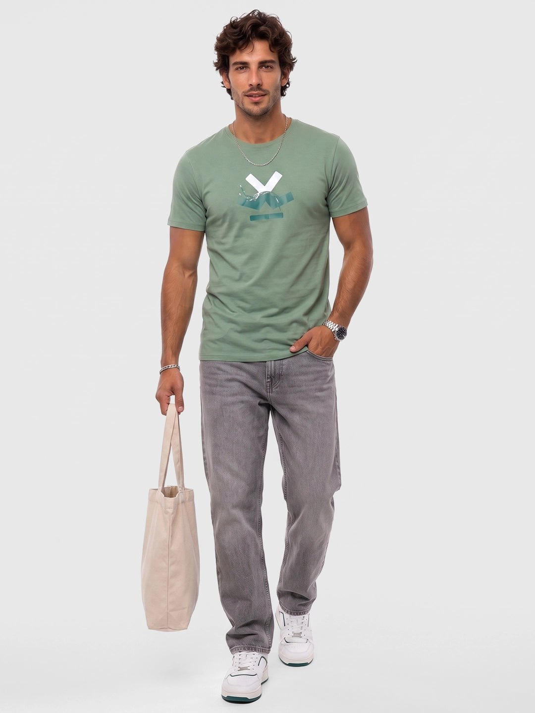 Slim Fit Placement Printed T-Shirt | Green