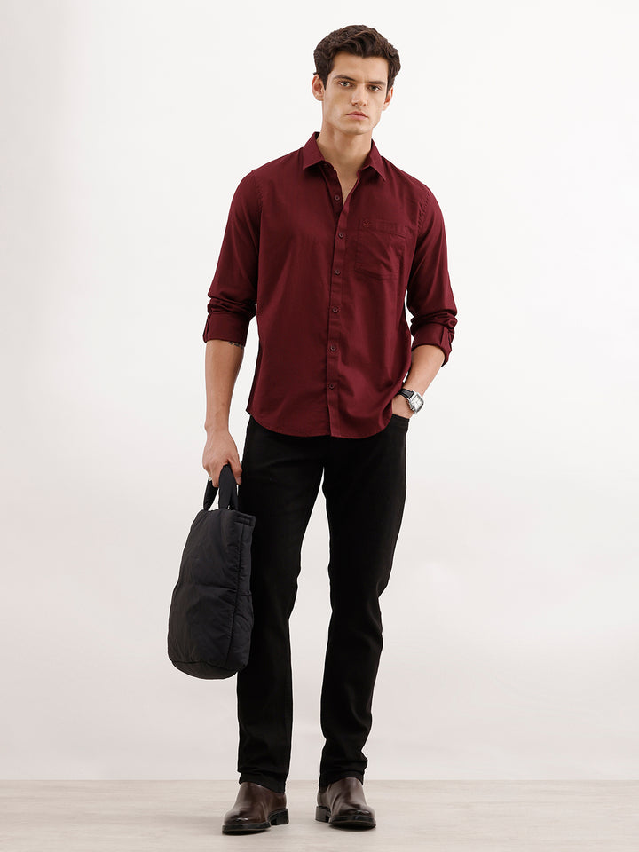 Solid Slim Fit Shirt  | Maroon