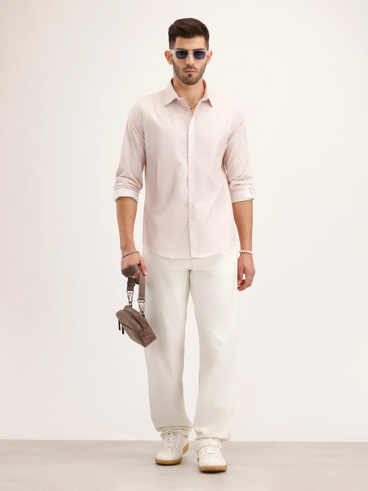 Slim Fit Textured AOP Shirt | Pink