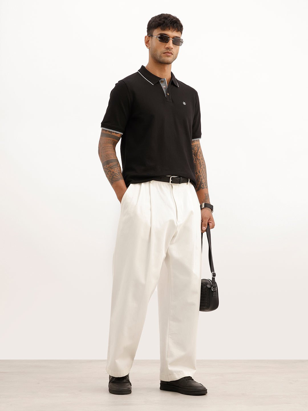 Classic Slim Fit Tipping Collar Polo T-Shirt | Black