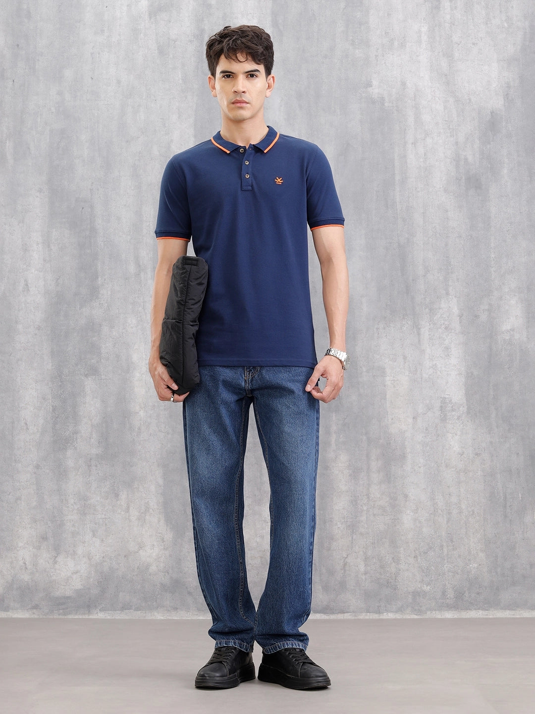 Contrast Collar Tipping Polo T-Shirt | Navy Blue