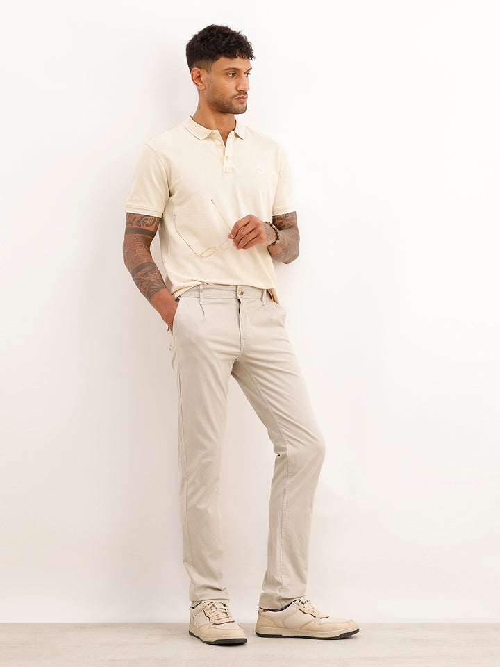Solid Slim Fit Pleated Trouser | Off White