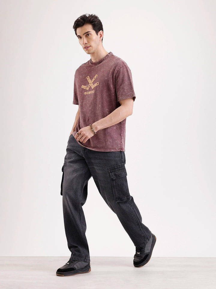 Washed Loose Fit Cargo Denim   |  Grey