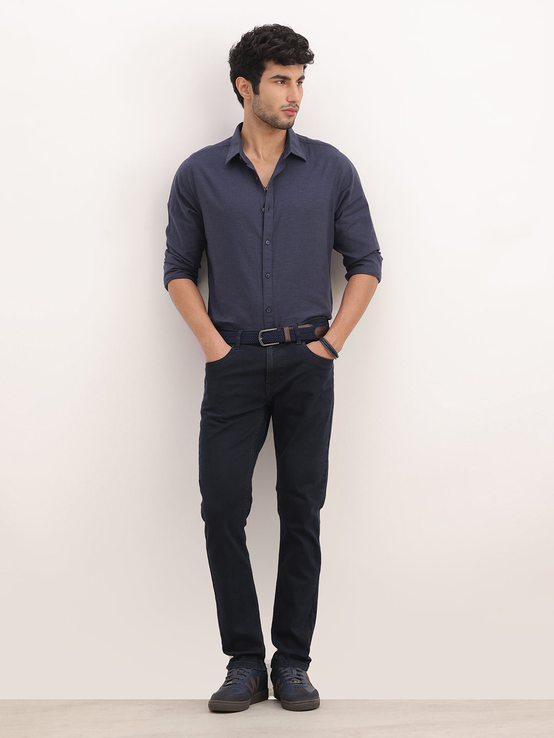 Solid Slim Fit Full Sleeve Shirt | Navy Blue