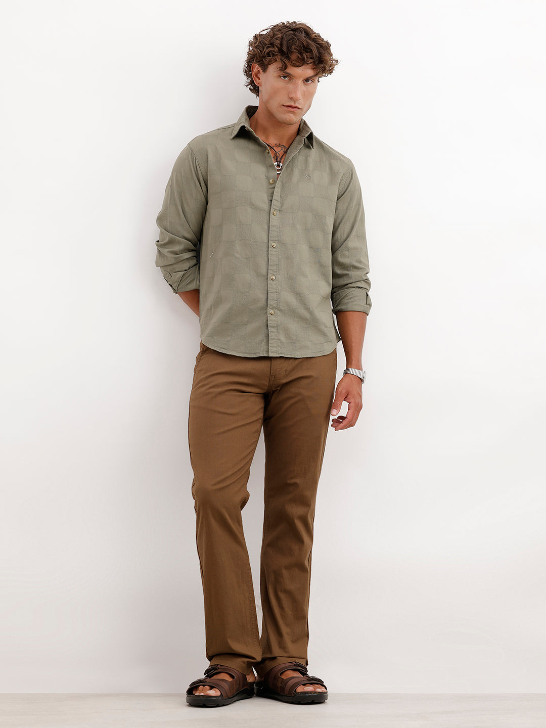Solid Straight Fit Trouser | Brown