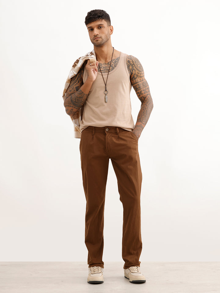 Solid Straight Fit Trouser | Brown