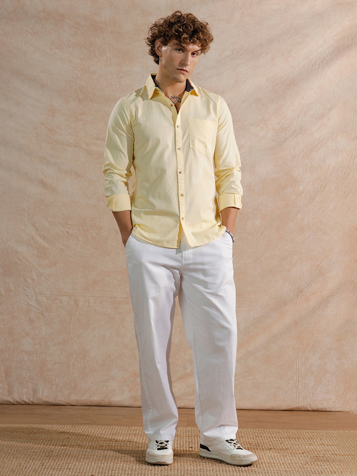 Solid Regular Fit Cotton Shirt | Yellow