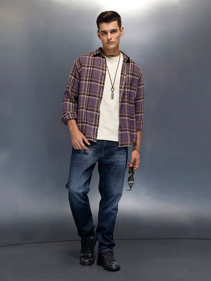 Men's casual comfort fit checkered pattern shirt | Purple