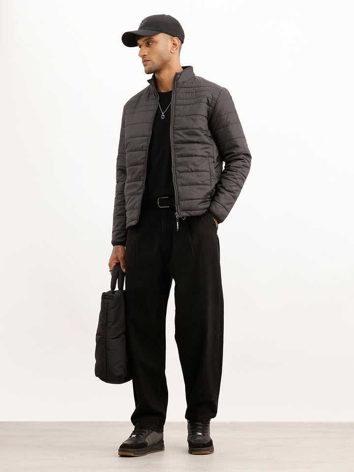 Solid Regular Fit Jacket | Black