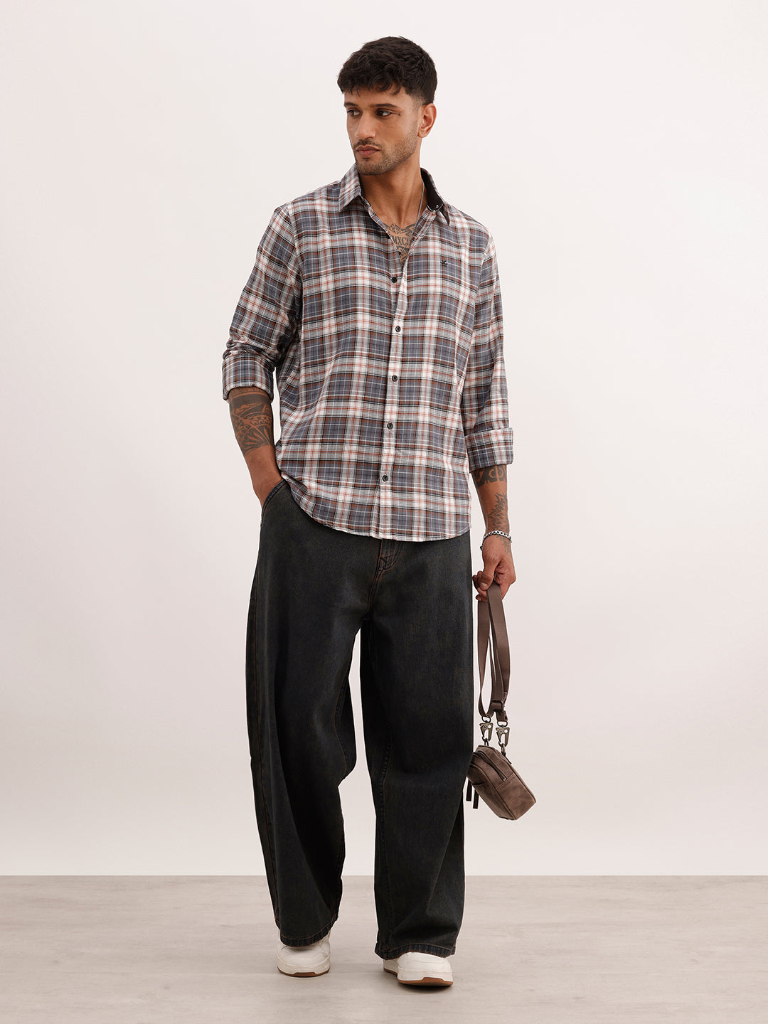 Slim Fit Checkered Full Sleeve Shirt | Grey | WSH02FSSL0073S