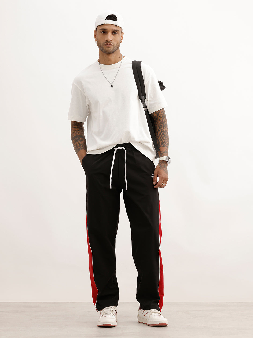 Classic Side Stripe Loose Fit Track Pant | Black