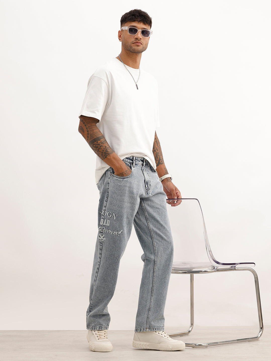 Men Casual Anti Fit Jeans With Tonal Embroidery | Super Stone