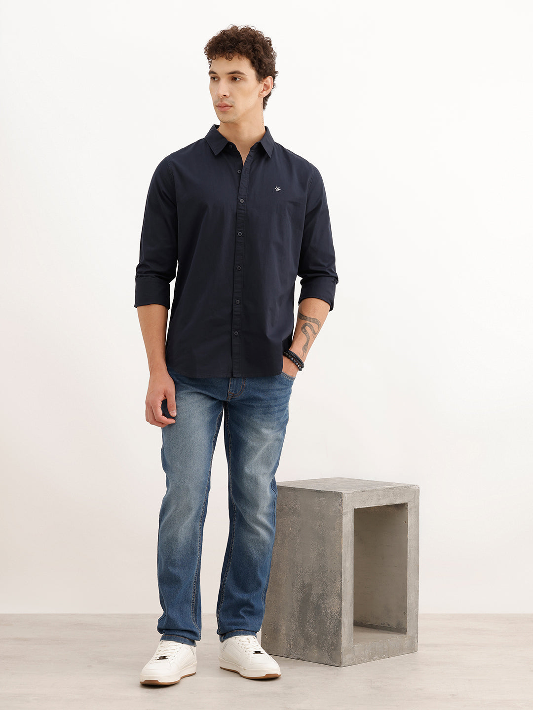 Classic Slim Fit Full Sleeve Solid Shirt | Navy Blue