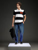 Wrogn Striped Colorblocked Varsity Polo | Black