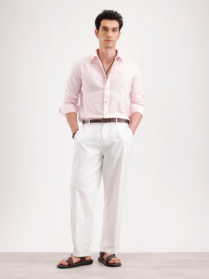 Solid Slim Fit Linen Blend Shirt  | Pink