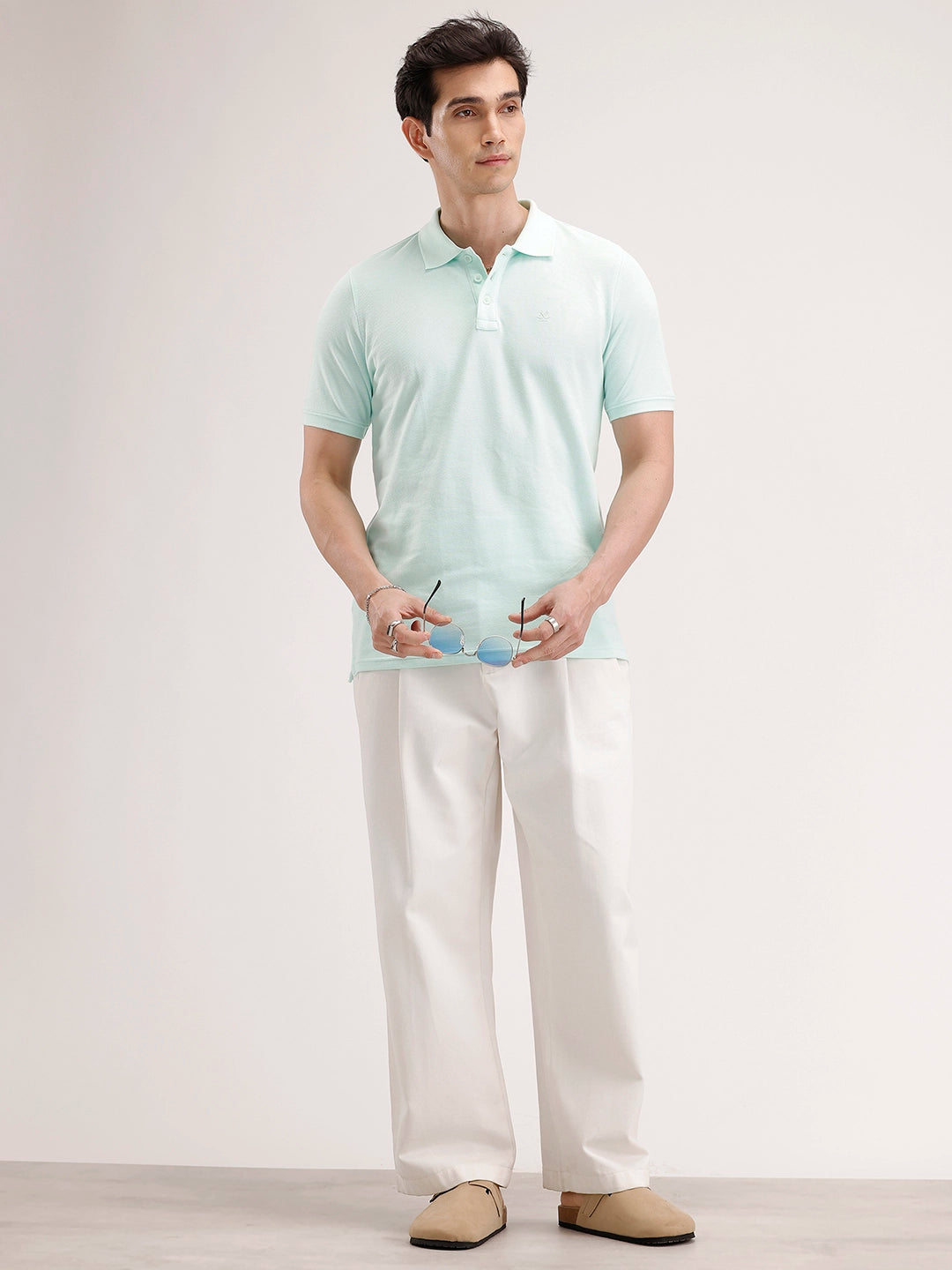 Solid Slim Fit Polo T-Shirt | Light Green