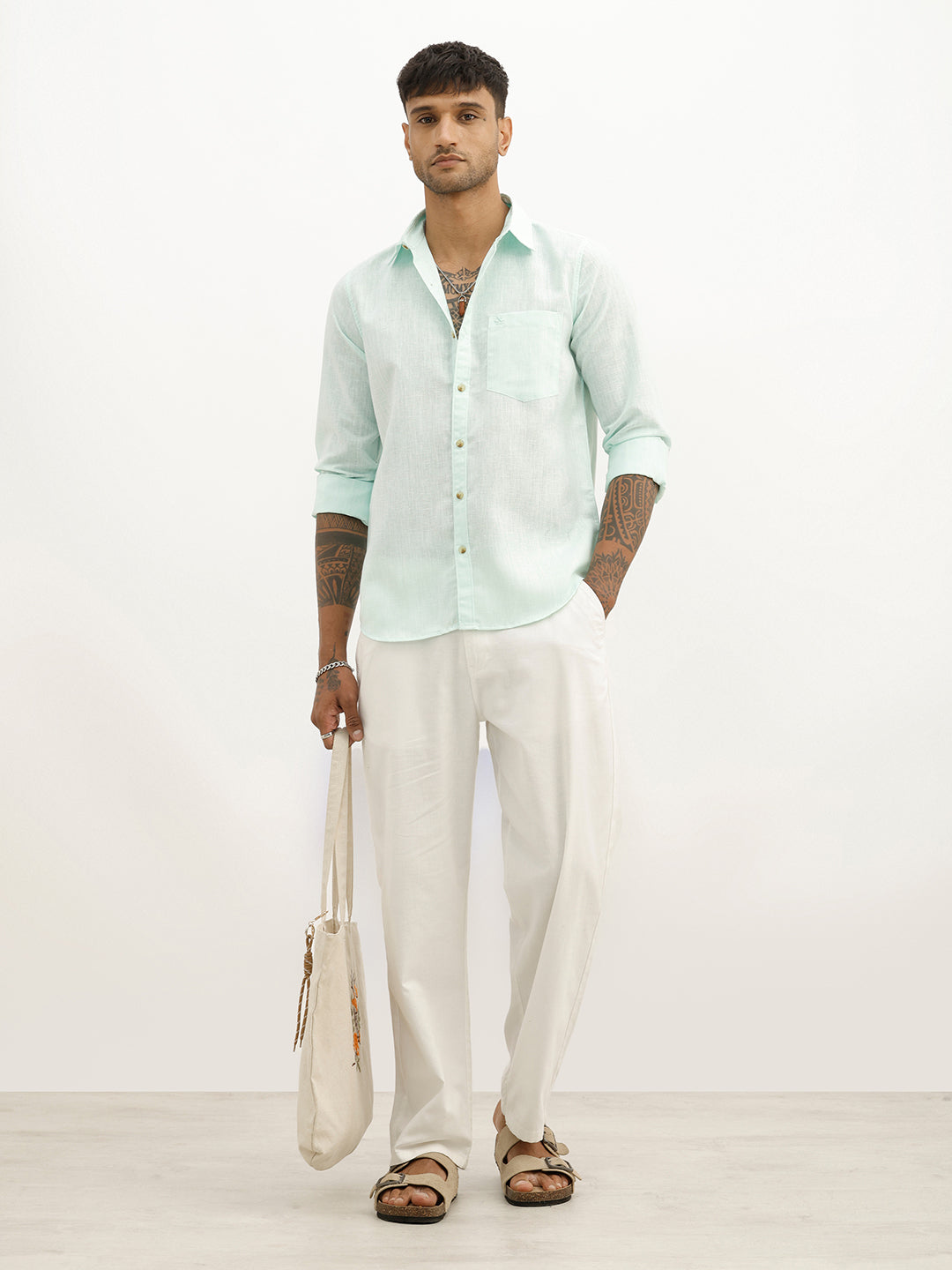 Solid Regular Fit Full Sleeve Shirt | Light Green