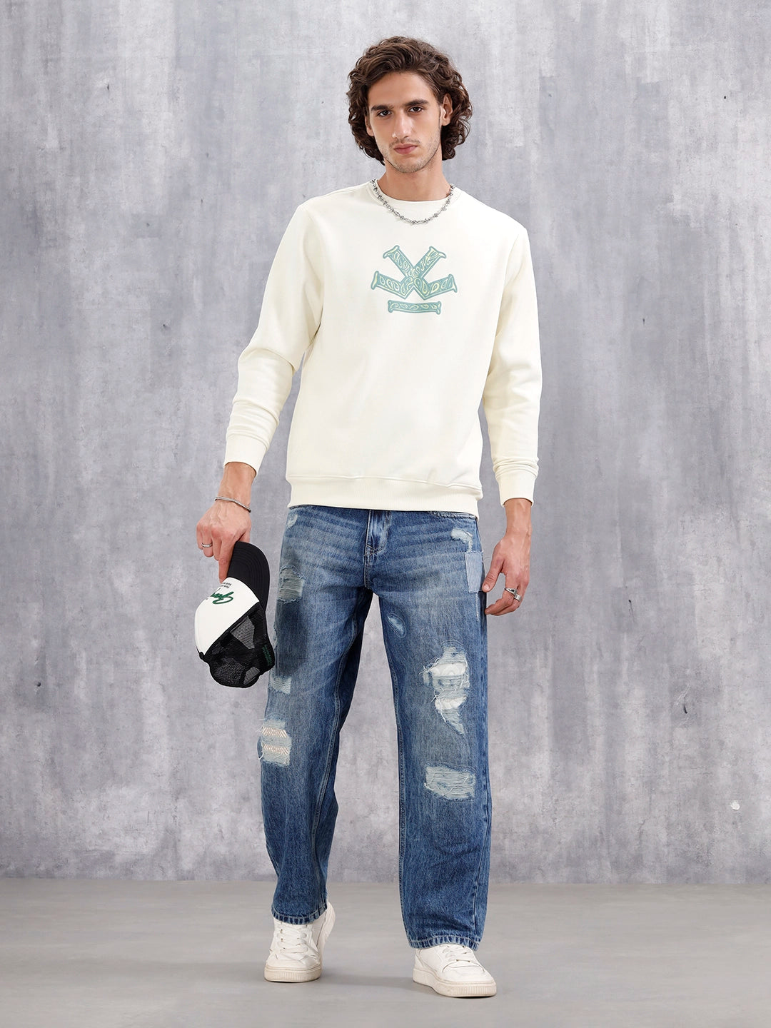 Paisley Inspired Puff Print Brushed Fleece Comfort Fit Sweatshirt | Yellow