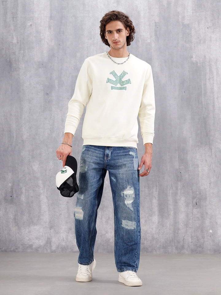 Paisley Inspired Puff Print Brushed Fleece Comfort Fit Sweatshirt | Yellow