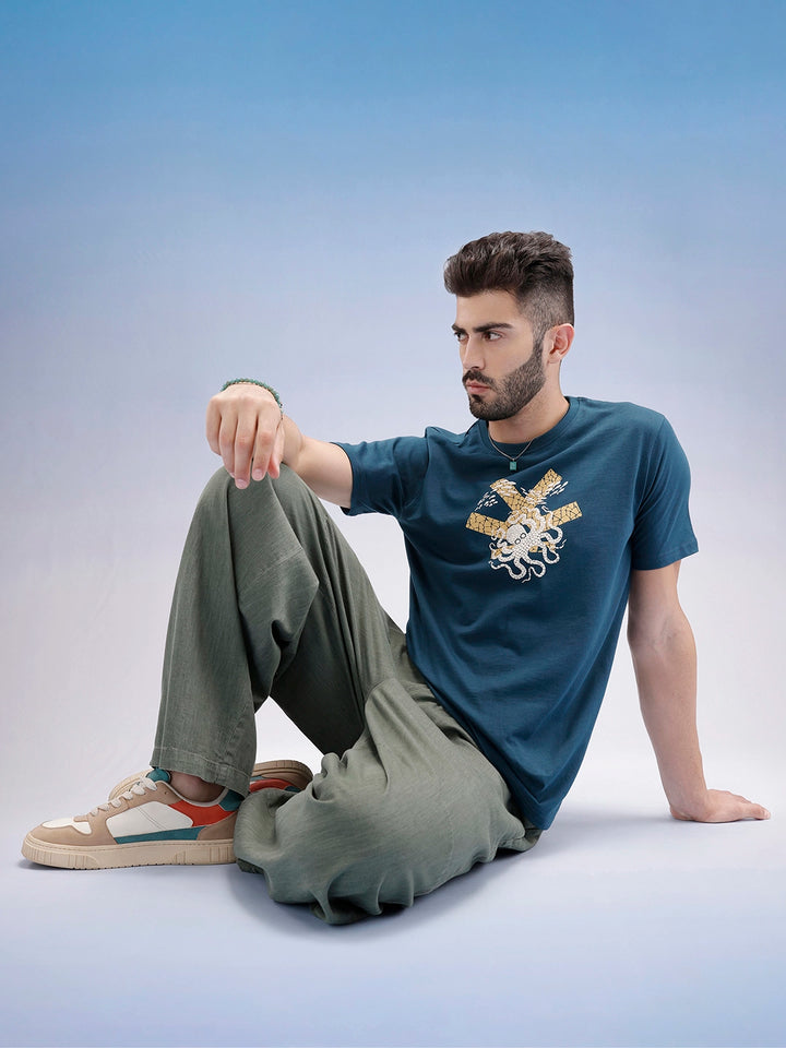 Slim Fit Puffer Printed T-Shirt | Teal