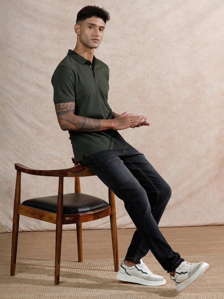 Colour Blocked Polo T-Shirt | Olive