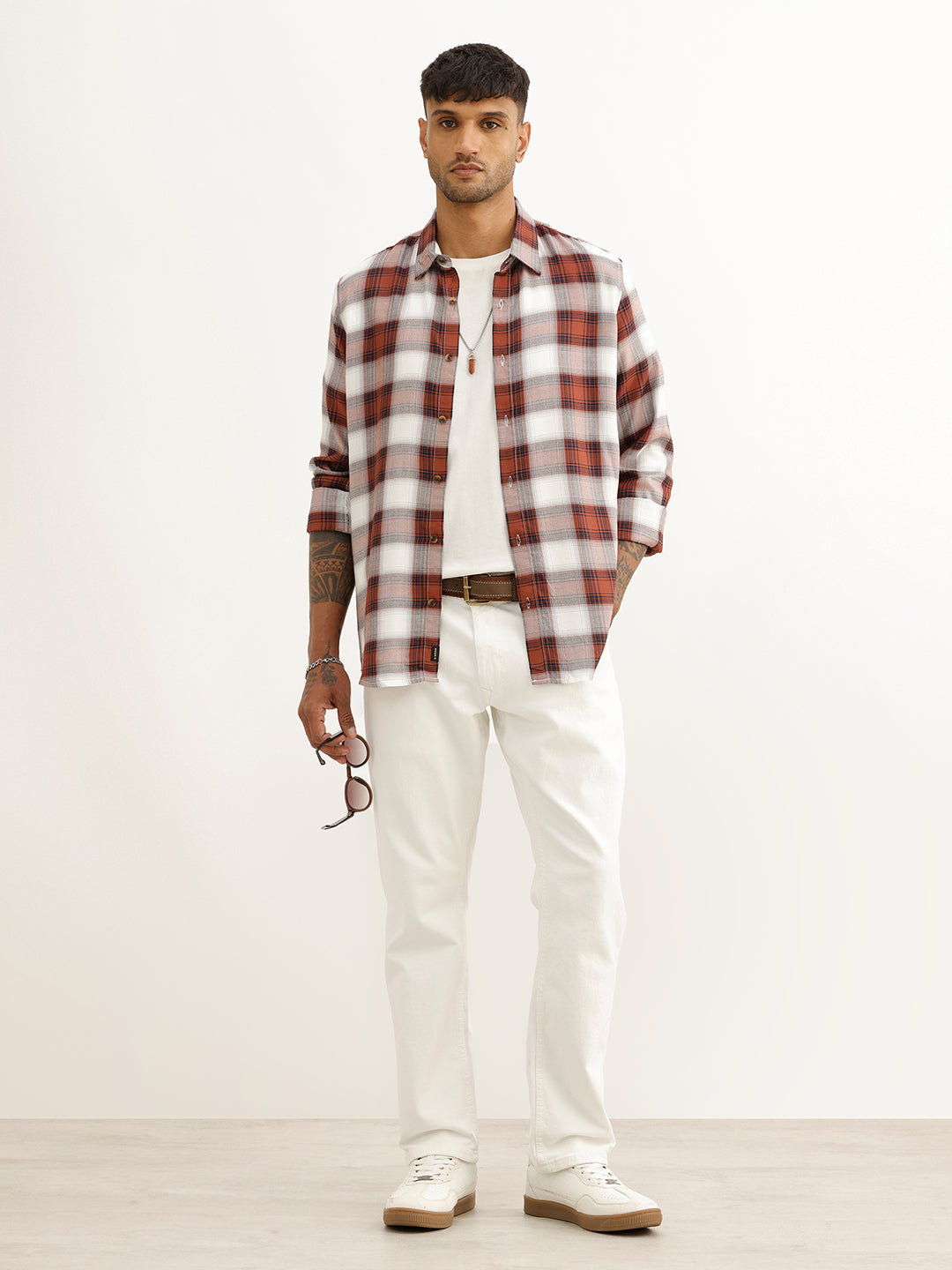 Slim Fit Checkered Full Sleeve Shirt | Brown