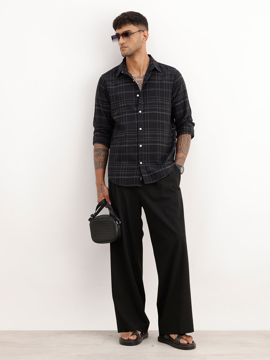 Slim Fit Checkered Shirt | Black
